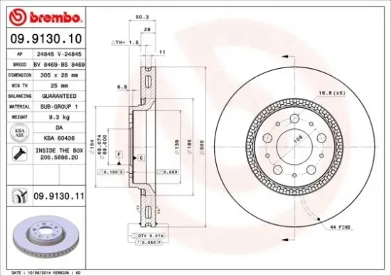 Bremsscheibe Vorderachse BREMBO 09.9130.11 Bild Bremsscheibe Vorderachse BREMBO 09.9130.11