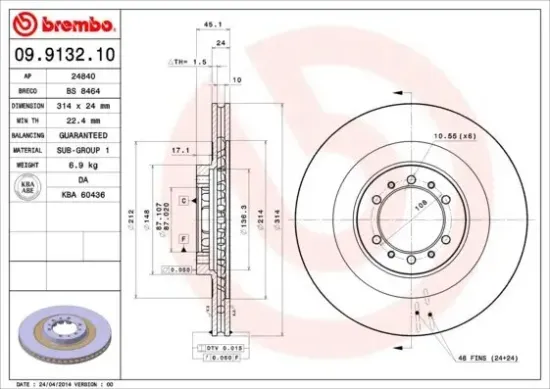 Bremsscheibe Vorderachse BREMBO 09.9132.10 Bild Bremsscheibe Vorderachse BREMBO 09.9132.10