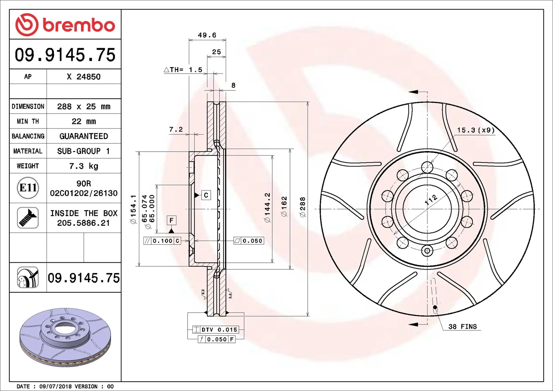 Bremsscheibe Vorderachse BREMBO 09.9145.75
