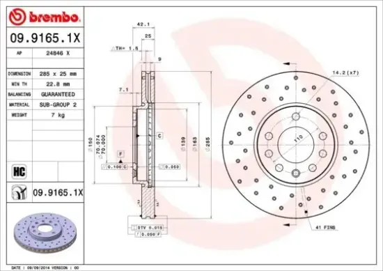 Bremsscheibe BREMBO 09.9165.1X Bild Bremsscheibe BREMBO 09.9165.1X