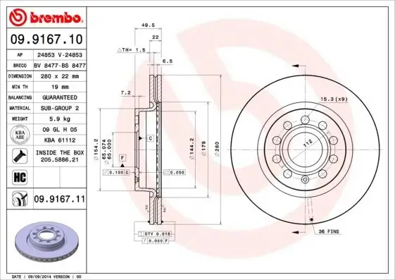 Bremsscheibe BREMBO 09.9167.11