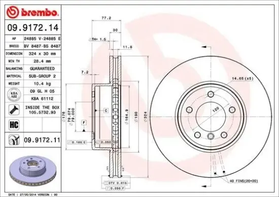Bremsscheibe Vorderachse BREMBO 09.9172.11 Bild Bremsscheibe Vorderachse BREMBO 09.9172.11