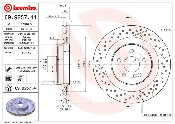 Bremsscheibe BREMBO 09.9257.41 Bild Bremsscheibe BREMBO 09.9257.41