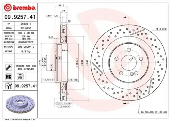 Bremsscheibe BREMBO 09.9257.41 Bild Bremsscheibe BREMBO 09.9257.41