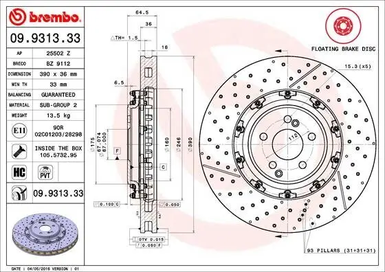 Bremsscheibe BREMBO 09.9313.33