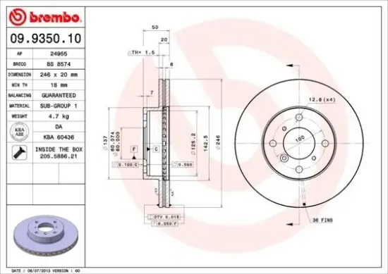 Bremsscheibe Vorderachse BREMBO 09.9350.10 Bild Bremsscheibe Vorderachse BREMBO 09.9350.10