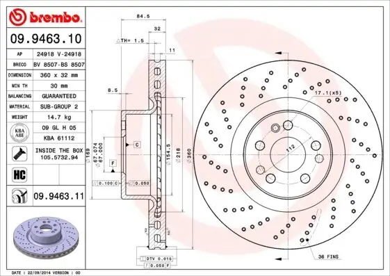 Bremsscheibe BREMBO 09.9463.11