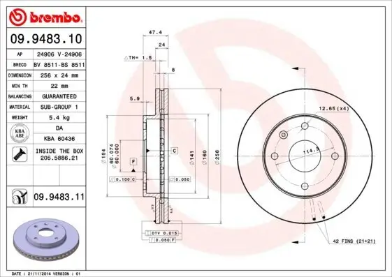 Bremsscheibe Vorderachse BREMBO 09.9483.11