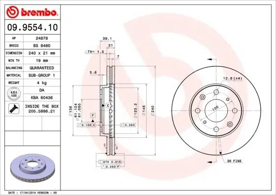 Bremsscheibe Vorderachse BREMBO 09.9554.10
