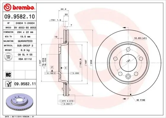 Bremsscheibe BREMBO 09.9582.11