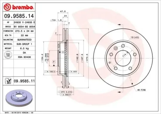 Bremsscheibe BREMBO 09.9585.11 Bild Bremsscheibe BREMBO 09.9585.11
