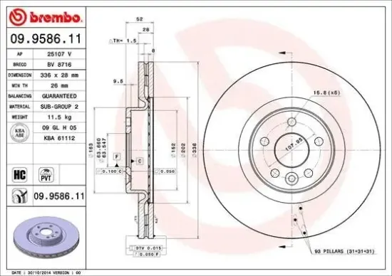 Bremsscheibe Vorderachse BREMBO 09.9586.11 Bild Bremsscheibe Vorderachse BREMBO 09.9586.11