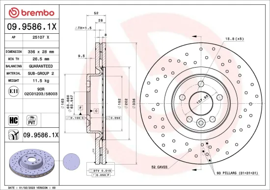 Bremsscheibe Vorderachse BREMBO 09.9586.1X Bild Bremsscheibe Vorderachse BREMBO 09.9586.1X