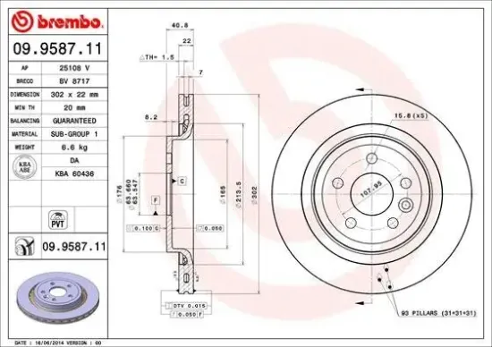 Bremsscheibe Hinterachse BREMBO 09.9587.11 Bild Bremsscheibe Hinterachse BREMBO 09.9587.11