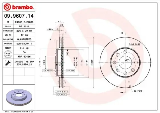Bremsscheibe Vorderachse BREMBO 09.9607.14