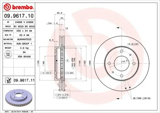 Bremsscheibe BREMBO 09.9617.11