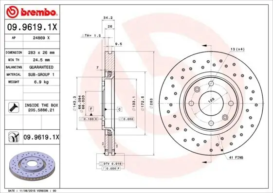 Bremsscheibe BREMBO 09.9619.1X