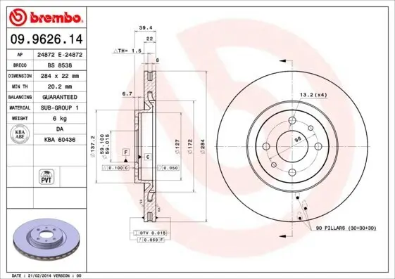 Bremsscheibe Vorderachse BREMBO 09.9626.14