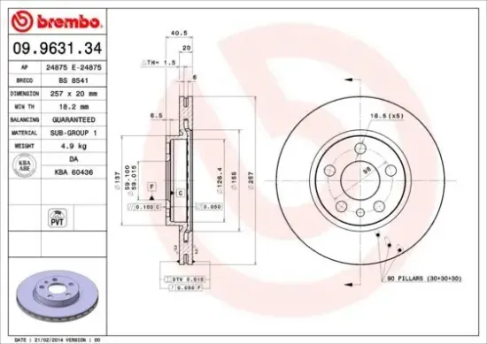 Bremsscheibe Vorderachse BREMBO 09.9631.34 Bild Bremsscheibe Vorderachse BREMBO 09.9631.34