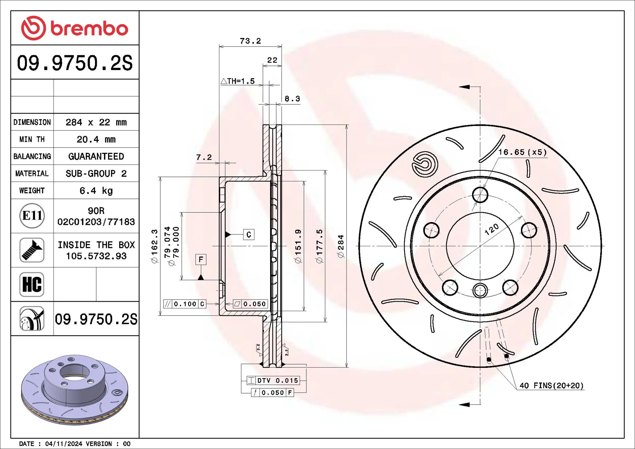 Bremsscheibe Vorderachse BREMBO 09.9750.2S