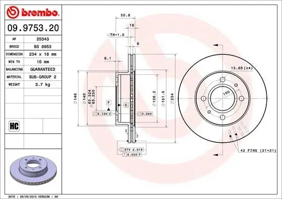 Bremsscheibe Vorderachse BREMBO 09.9753.21