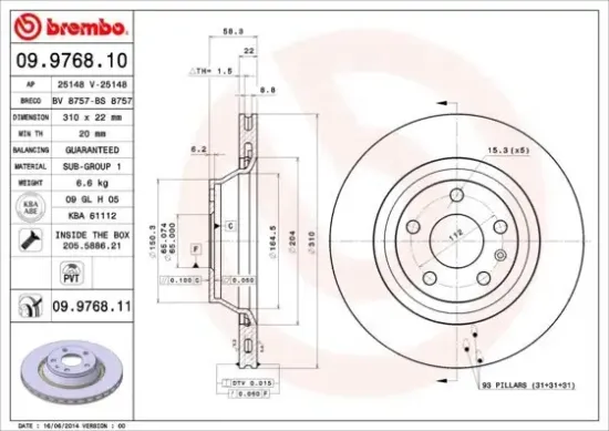 Bremsscheibe Hinterachse BREMBO 09.9768.11 Bild Bremsscheibe Hinterachse BREMBO 09.9768.11