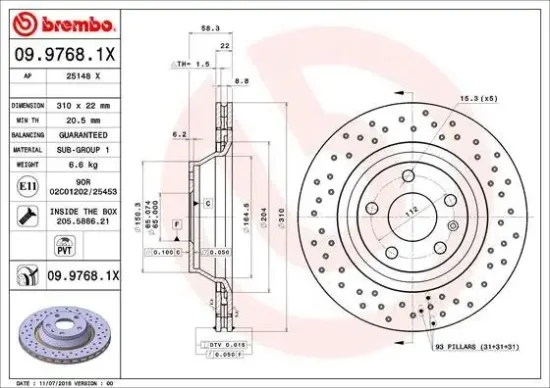 Bremsscheibe Hinterachse BREMBO 09.9768.1X Bild Bremsscheibe Hinterachse BREMBO 09.9768.1X