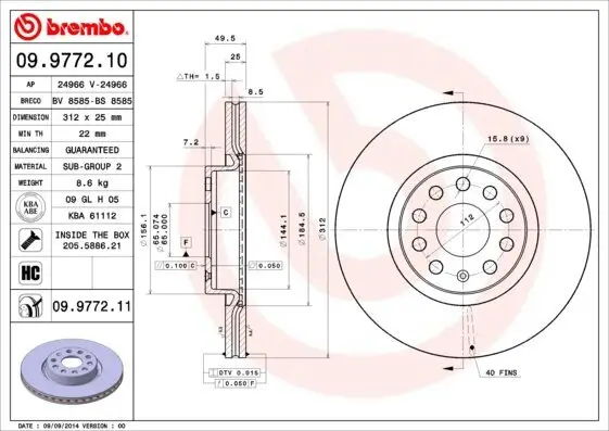 Bremsscheibe BREMBO 09.9772.11