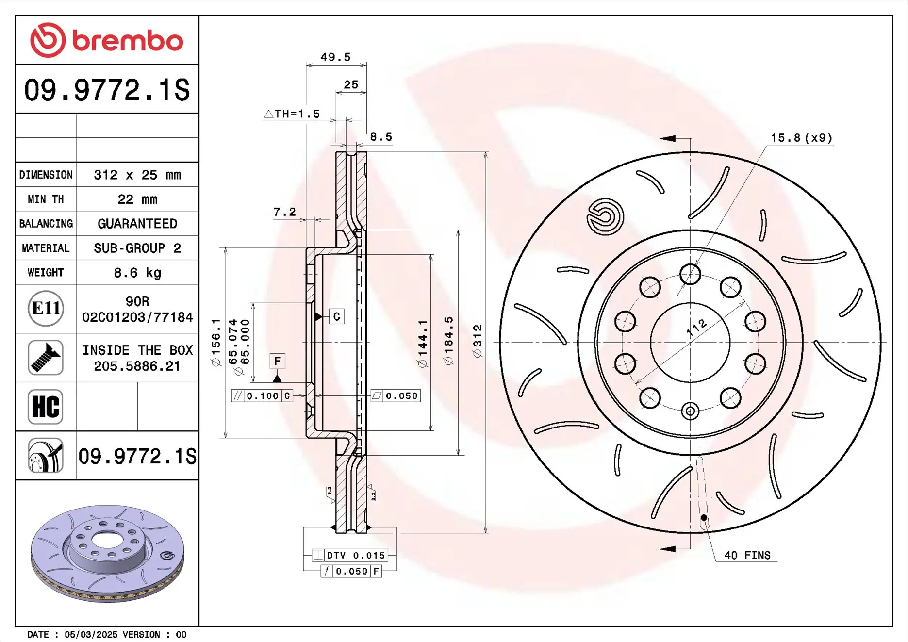Bremsscheibe Vorderachse BREMBO 09.9772.1S