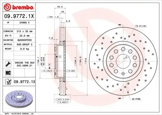 Bremsscheibe Vorderachse BREMBO 09.9772.1X Bild Bremsscheibe Vorderachse BREMBO 09.9772.1X