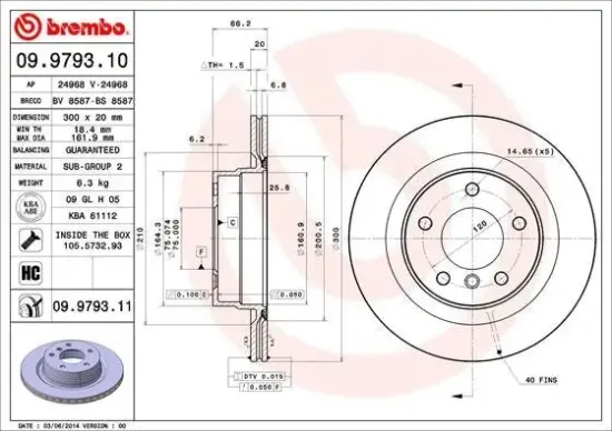 Bremsscheibe BREMBO 09.9793.11 Bild Bremsscheibe BREMBO 09.9793.11