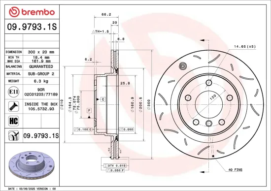 Bremsscheibe BREMBO 09.9793.1S Bild Bremsscheibe BREMBO 09.9793.1S
