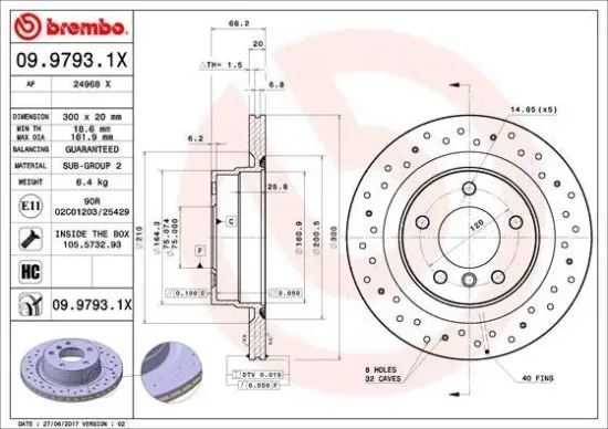 Bremsscheibe BREMBO 09.9793.1X Bild Bremsscheibe BREMBO 09.9793.1X