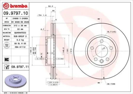 Bremsscheibe Vorderachse BREMBO 09.9797.11 Bild Bremsscheibe Vorderachse BREMBO 09.9797.11