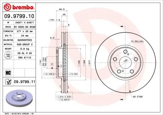 Bremsscheibe Vorderachse BREMBO 09.9799.11