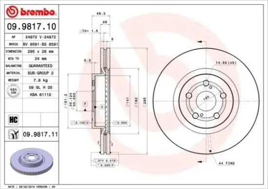 Bremsscheibe Vorderachse BREMBO 09.9817.11 Bild Bremsscheibe Vorderachse BREMBO 09.9817.11