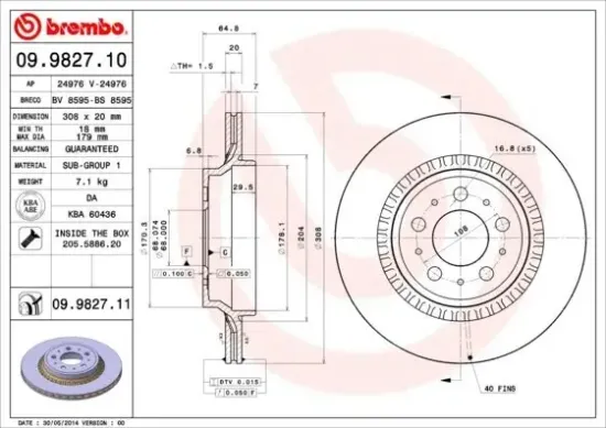 Bremsscheibe Hinterachse BREMBO 09.9827.11 Bild Bremsscheibe Hinterachse BREMBO 09.9827.11