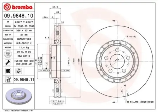 Bremsscheibe Vorderachse BREMBO 09.9848.11 Bild Bremsscheibe Vorderachse BREMBO 09.9848.11