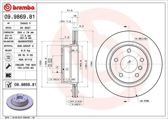 Bremsscheibe Hinterachse BREMBO 09.9869.81