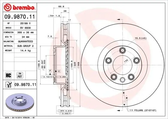 Bremsscheibe Vorderachse BREMBO 09.9870.11