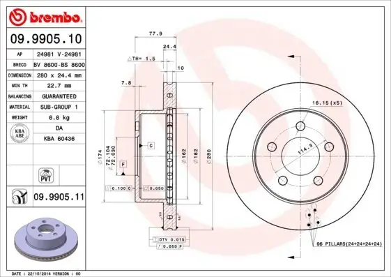 Bremsscheibe Vorderachse BREMBO 09.9905.11