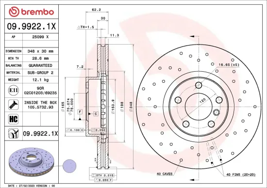Bremsscheibe Vorderachse BREMBO 09.9922.1X Bild Bremsscheibe Vorderachse BREMBO 09.9922.1X