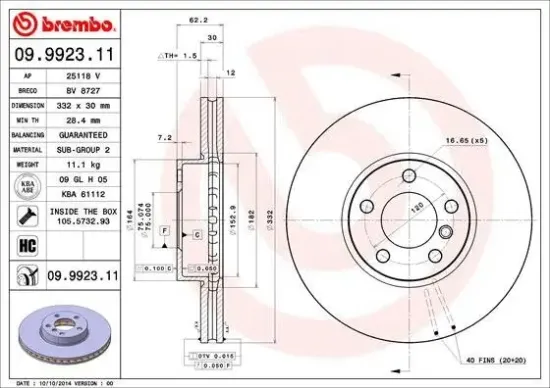 Bremsscheibe Vorderachse BREMBO 09.9923.11 Bild Bremsscheibe Vorderachse BREMBO 09.9923.11