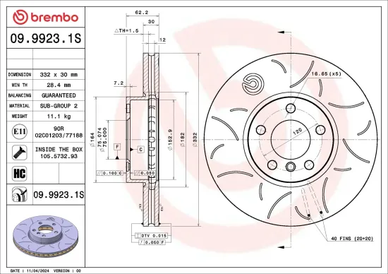 Bremsscheibe Vorderachse BREMBO 09.9923.1S Bild Bremsscheibe Vorderachse BREMBO 09.9923.1S