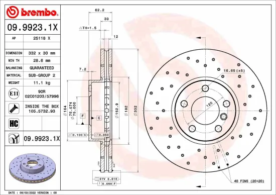 Bremsscheibe Vorderachse BREMBO 09.9923.1X Bild Bremsscheibe Vorderachse BREMBO 09.9923.1X