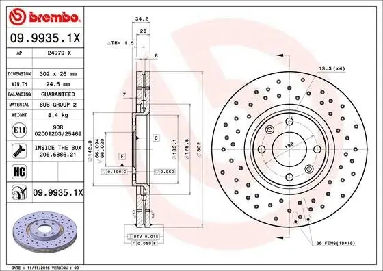 Bremsscheibe BREMBO 09.9935.1X