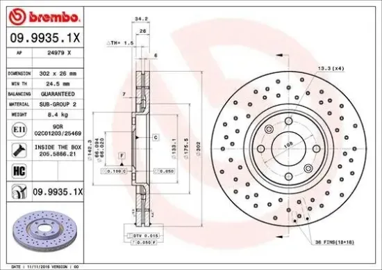 Bremsscheibe BREMBO 09.9935.1X Bild Bremsscheibe BREMBO 09.9935.1X