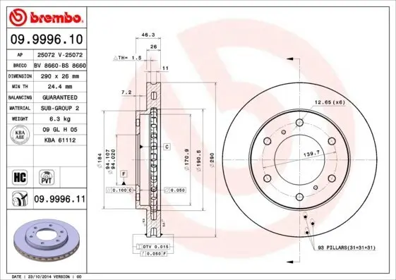 Bremsscheibe Vorderachse BREMBO 09.9996.11