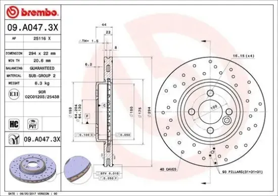 Bremsscheibe Vorderachse BREMBO 09.A047.3X Bild Bremsscheibe Vorderachse BREMBO 09.A047.3X