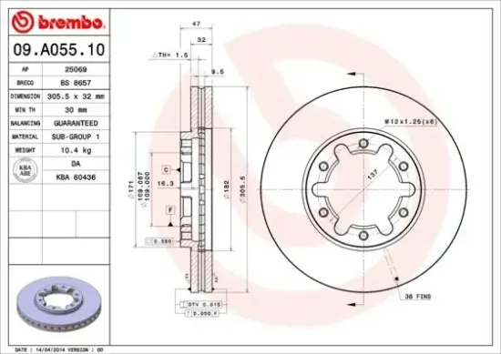 Bremsscheibe Vorderachse BREMBO 09.A055.10 Bild Bremsscheibe Vorderachse BREMBO 09.A055.10
